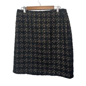 J. McLaughlin Black Gold Tweed Elm Pencil Skirt Office Wear Size‎ 14 Wool Mohair